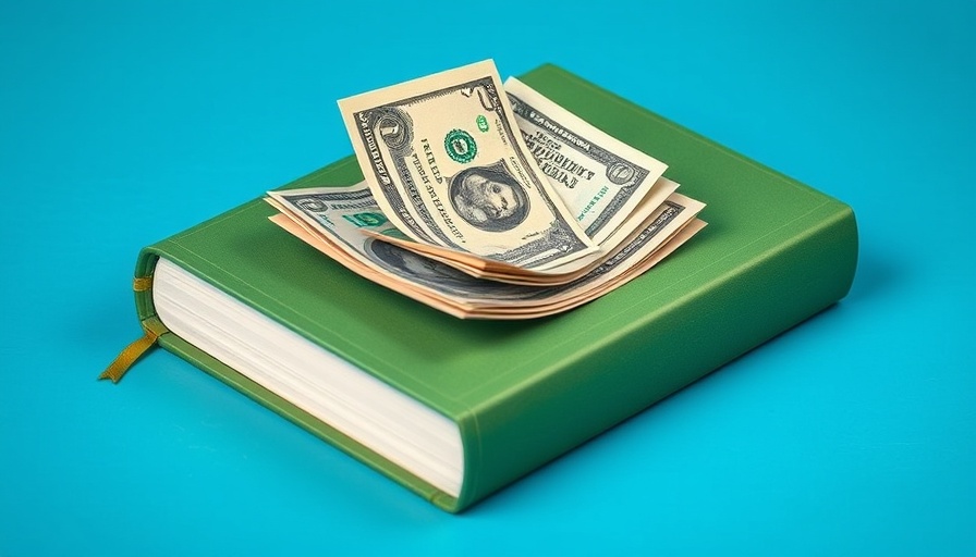 Green book with currency notes symbolizing improved cash flow.