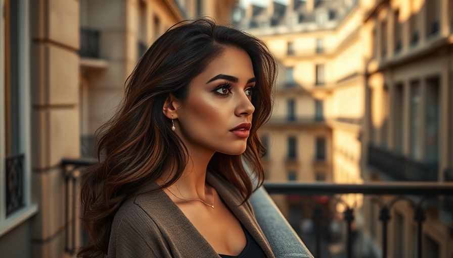 Elegant woman displaying Paris fashion trends for parents on a balcony.