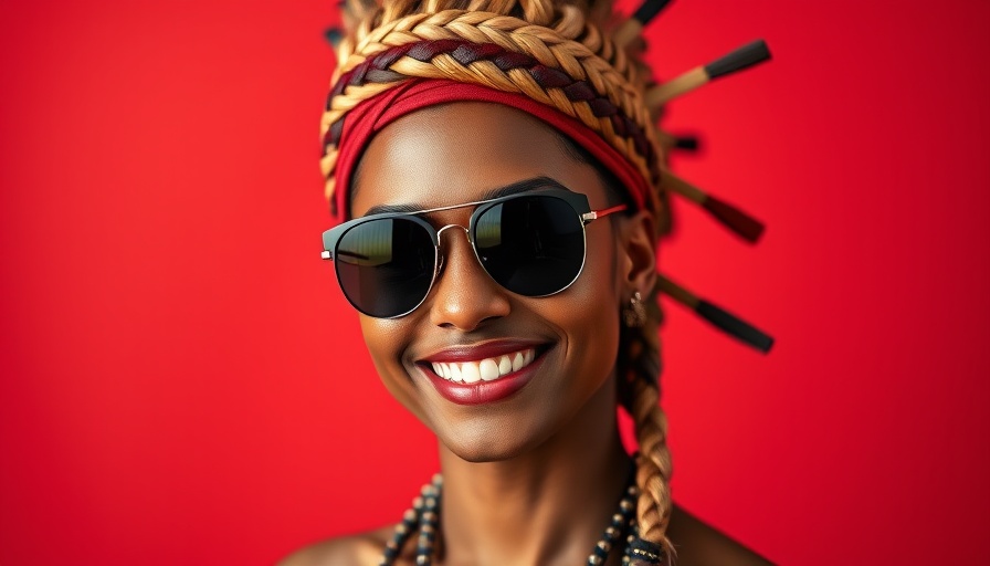 Stylish individual at Bad Bunny Super Bowl Halftime Show, red background.