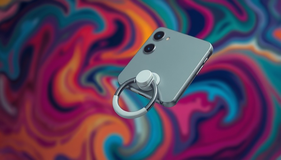 Sleek white MagSafe phone grip on vibrant abstract background.