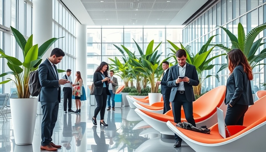 Airport lounge with travelers using best tech gear for business trips.