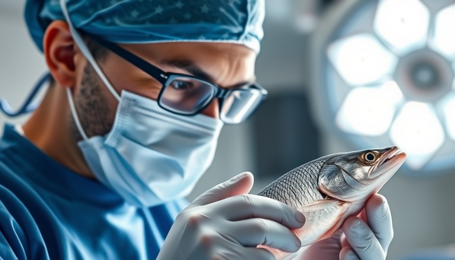 Surgeon with fish-skin graft for reconstructive surgery in OR.
