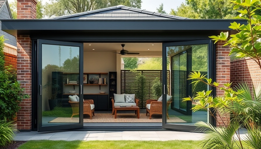 Modern garden building installation near me with open sliding doors.