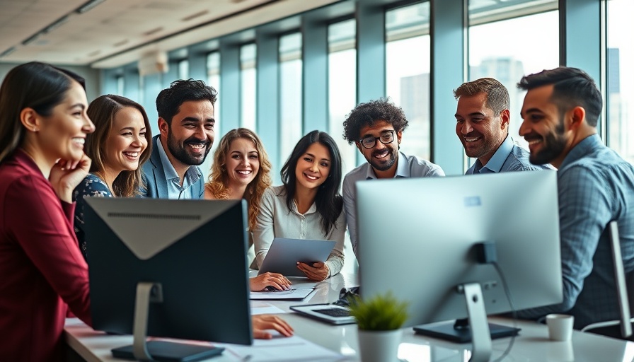 Professionals discussing AI call answering services for recruitment in office.