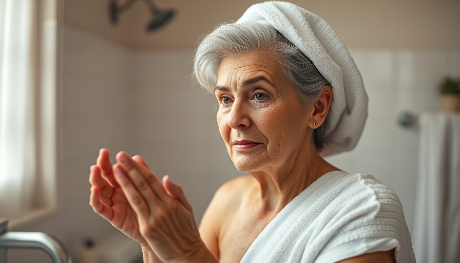 Gray hair styling tips for women: Elderly woman in towel, hair care.