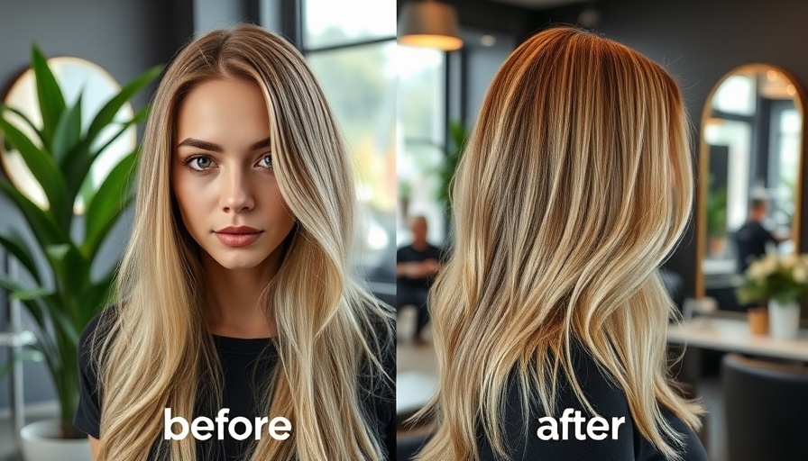 Woman's hair transformation with blonde highlights in salon