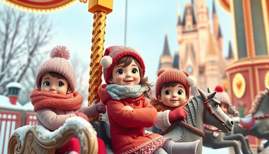 Children enjoy a carousel ride in a winter fairy tale setting.