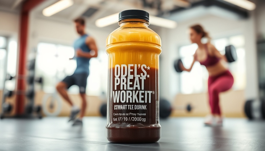 Pre-workout drink container with people exercising at the gym.