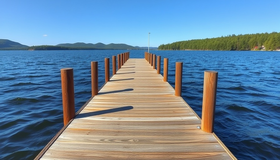 Wooden dock on Lake Winnipesaukee with clear skies