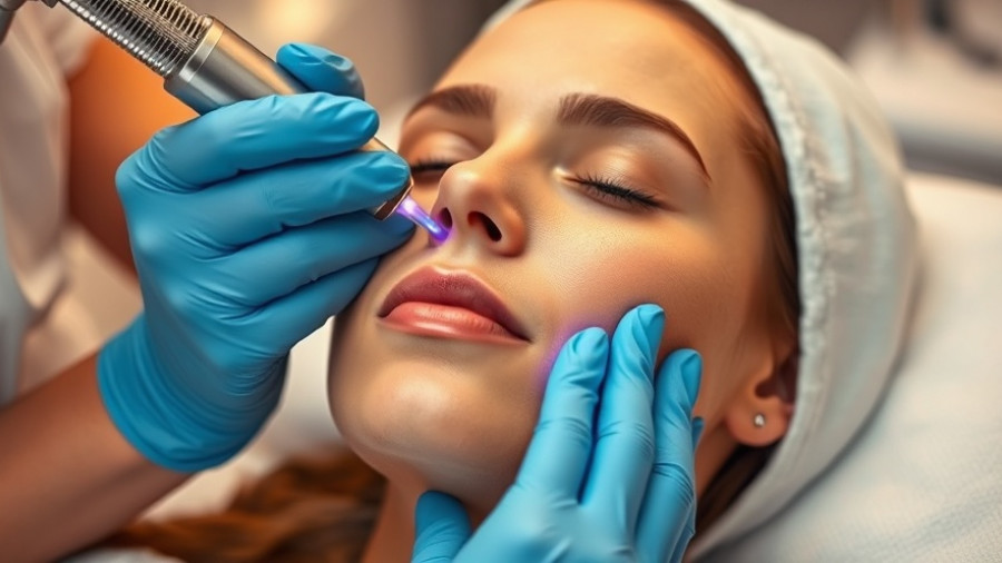 Woman undergoing laser facial treatment during Global Laser Aesthetics Month.