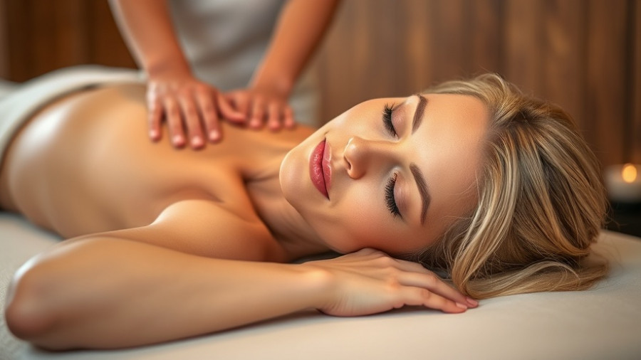 Blonde woman receiving upper body tension relief on a massage table.