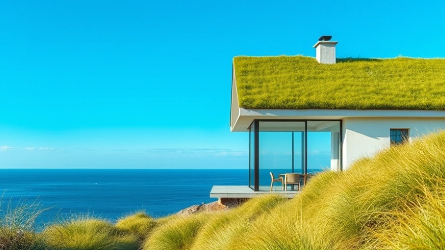 Modern home extension with green roof, ocean view