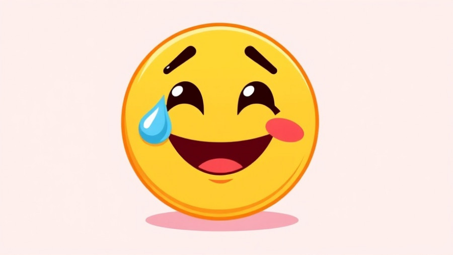Cheerful emoji with sweat drop and smile.