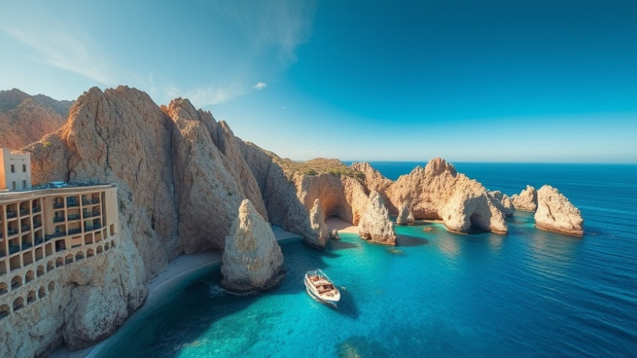 Aerial view of Los Cabos promoting adults-only all-inclusive resorts.