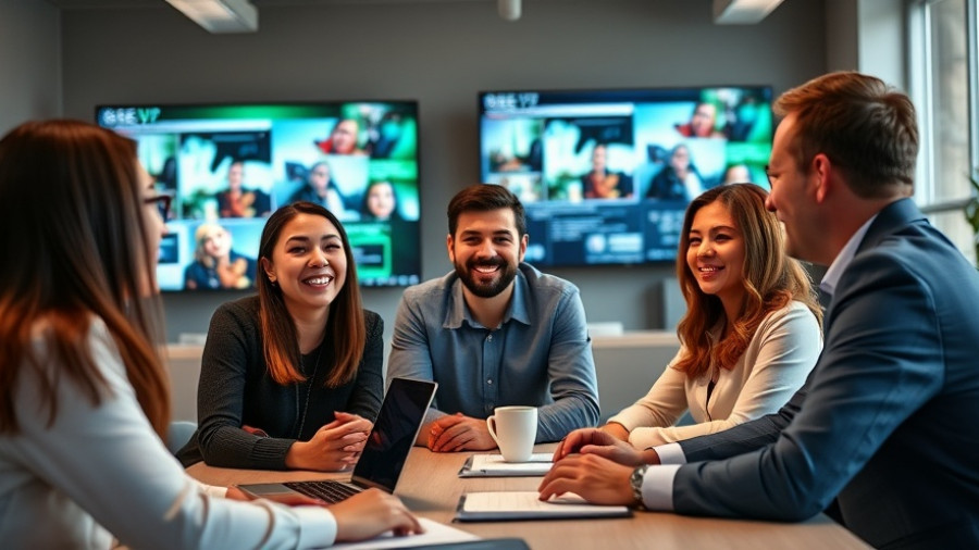 Professional team discussing video marketing for business strategy.