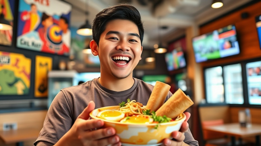 Filipino Breakfast Food in LA: Happy man with $11 meal