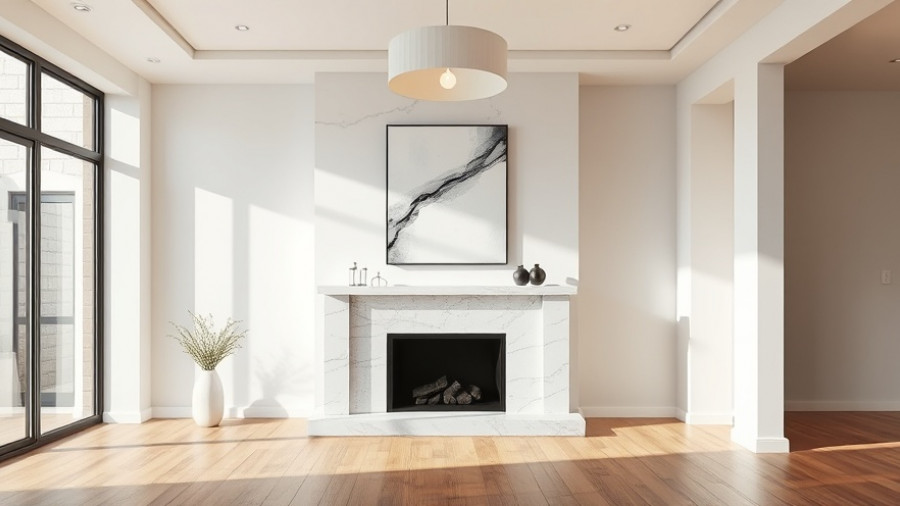 Modern minimal fireplace and decor to personalize your rental space.