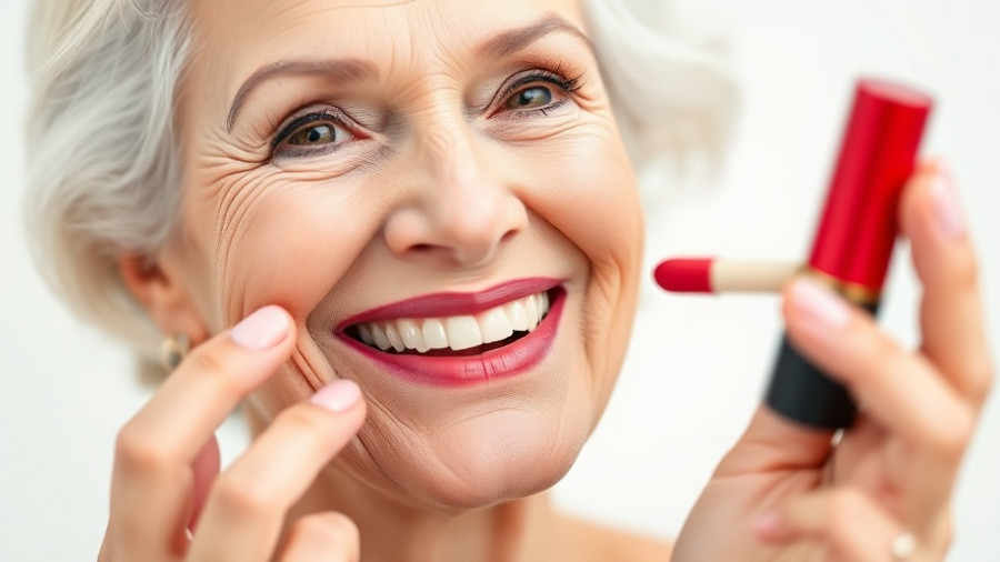 Woman over 40 applying lipstick, makeup tips, photorealistic.