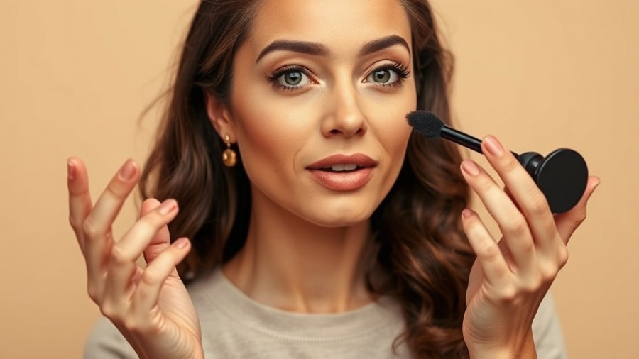 Confident woman in makeup tutorial for beginners.