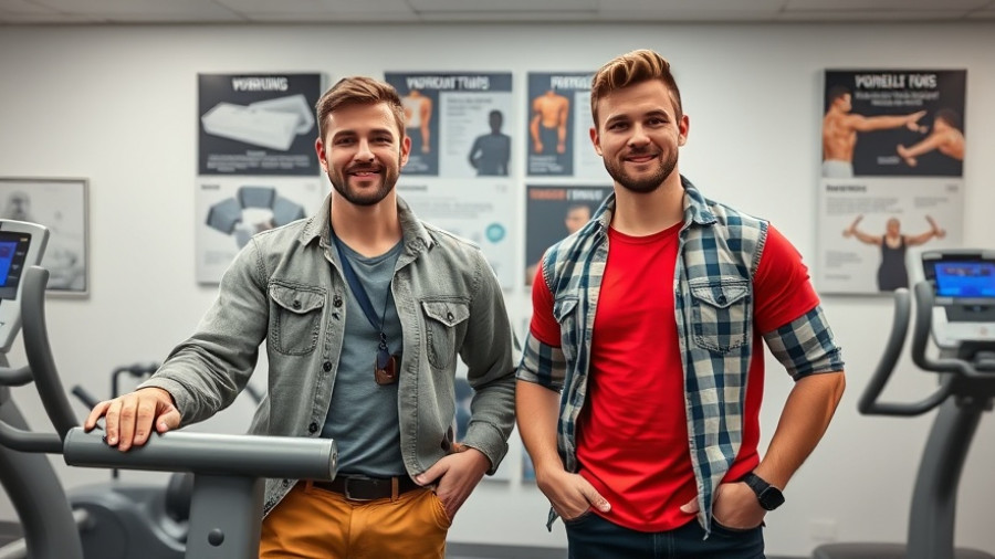 Two men with Emsculpt Neo machines showcase in a clinic setting.