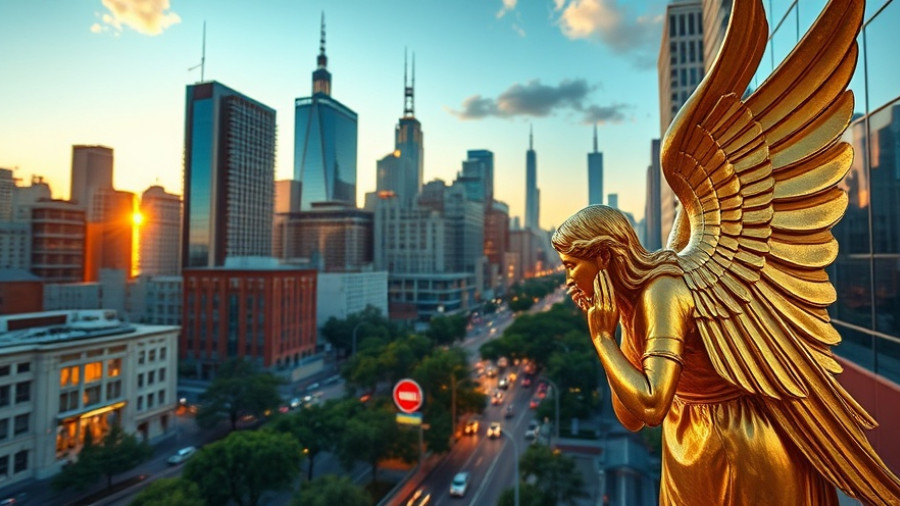 Golden angel statue in vibrant cityscape, best 5-star hotels near me.