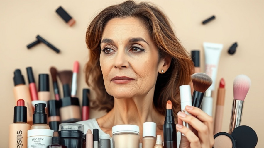Diverse makeup products for mature skin consideration.