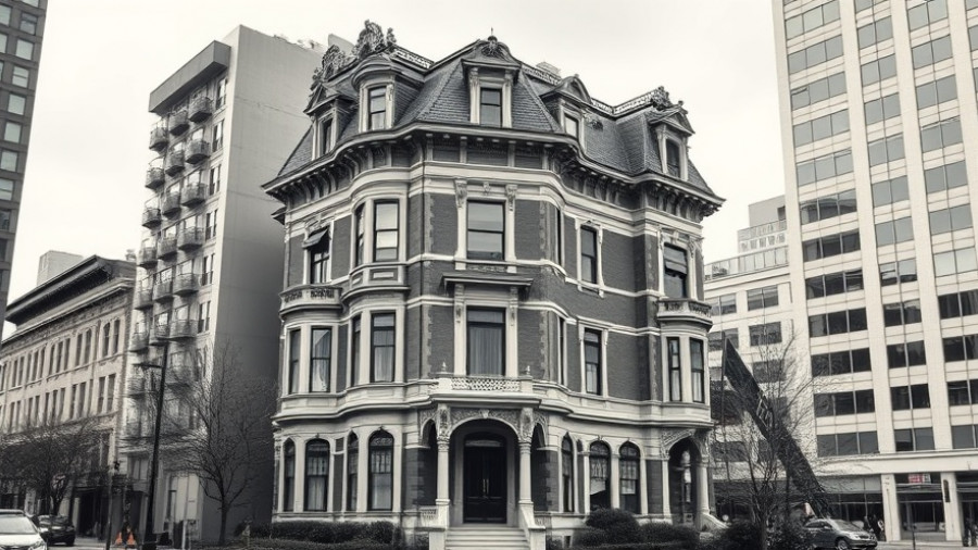 Victorian house design in urban environment.