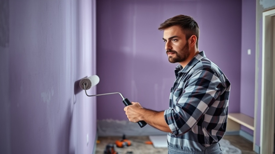 Worker applying protective coatings for buildings on a wall.