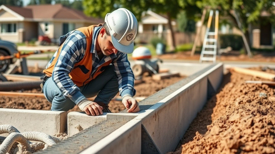 Construction worker demonstrating foundation construction methods.