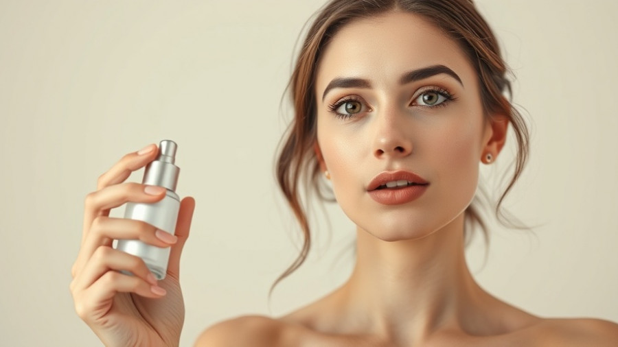 Woman demonstrating skincare product as part of a makeup skincare routine.