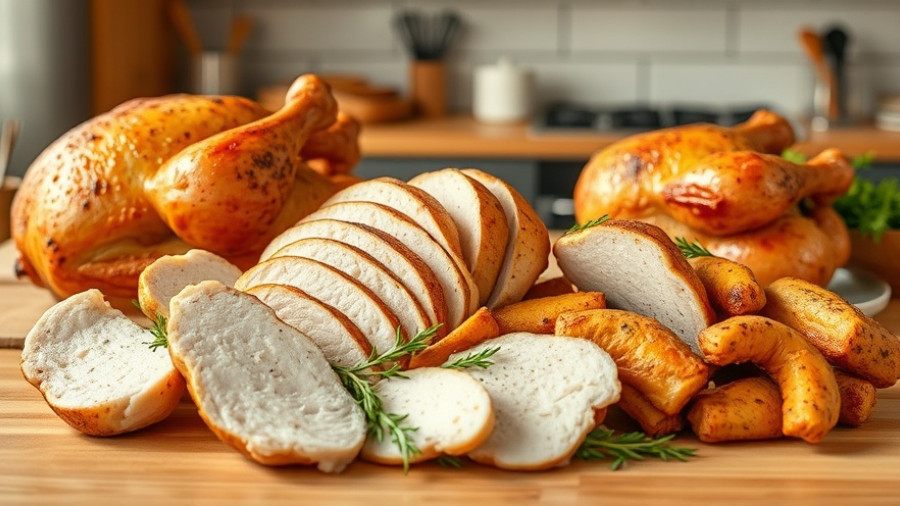 Budget keto diet with rotisserie chicken on wooden countertop.