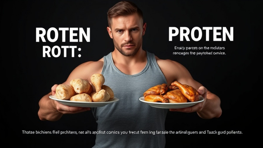 Man demonstrating protein intake for muscle growth with chicken.
