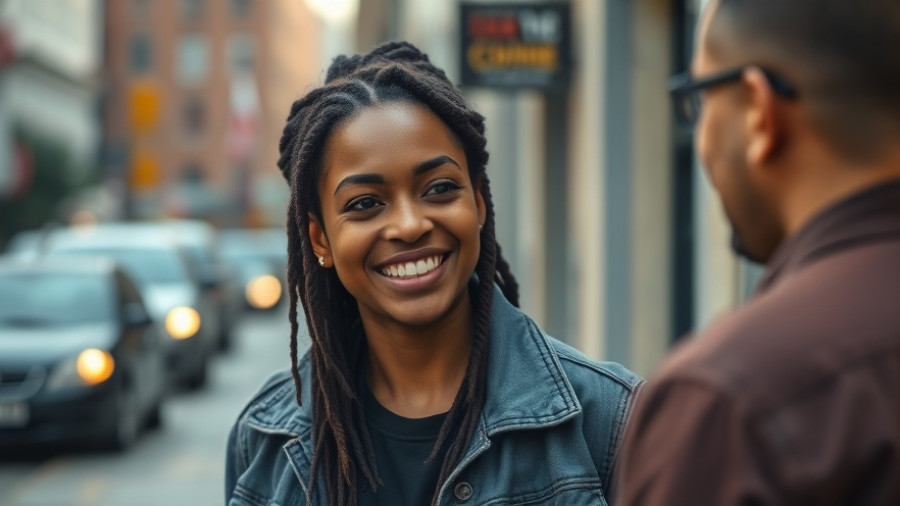 Smiling young woman enjoying best local eateries talk.