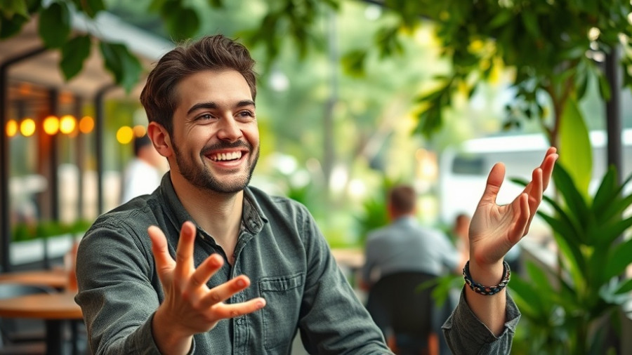 Young man in a café, vibrant and engaging, rotisserie chicken London.