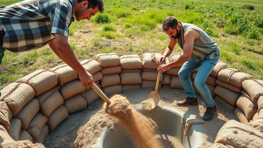 Men working on well construction site under bright daylight.