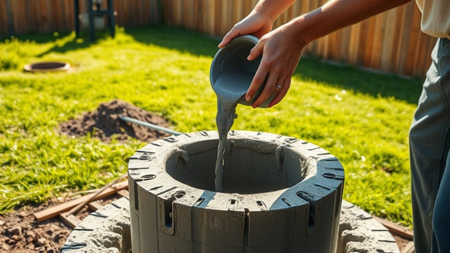 Man demonstrating innovative construction techniques in a backyard.
