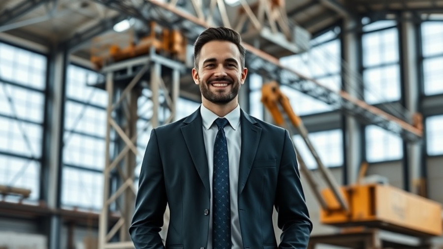 Liebherr USA Co. Divisional Director smiling in front of construction crane.