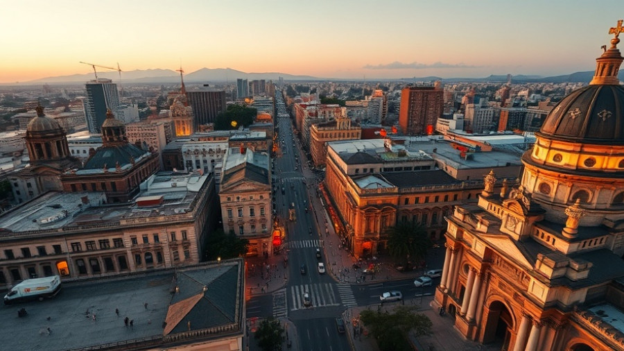 Aerial view of Mexico City at sunset, highlighting top restaurants.