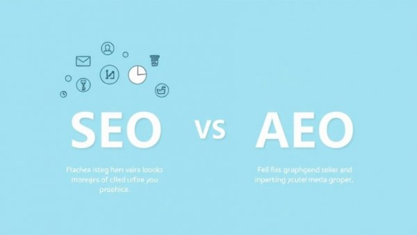 Transitioning from SEO to AEO infographic with digital icons.