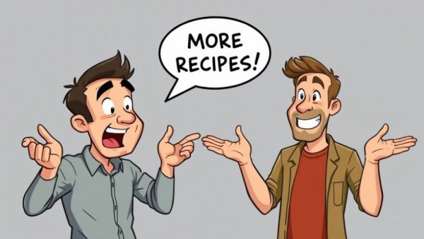 Illustrated debate on keto diet recipes, cartoon style.