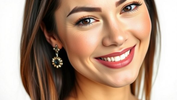 Natural makeup for oily skin on smiling woman, showcasing subtle look.