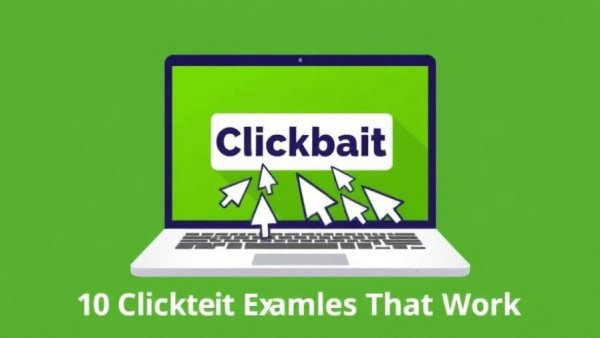 Effective Clickbait Strategies: Laptop illustration with clickbait sign and arrows.