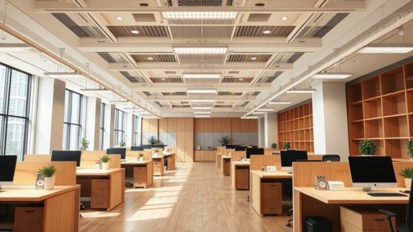 Modern office with protective coatings for buildings, after renovation.