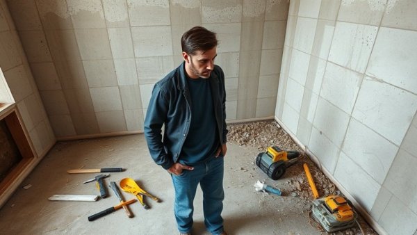 DIY plumbing challenges in a messy construction site with tools.