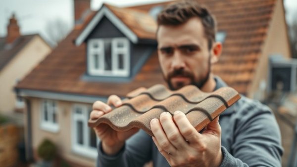 Man with roof tile showing DIY extension roof project.