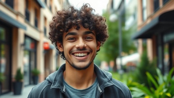 Smiling young man outdoors reflecting a welcoming ambiance, top dining spots.