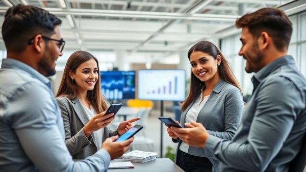 Young professionals discuss short form video marketing London in office.