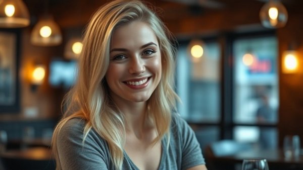 Smiling woman enjoying South African fine dining atmosphere.