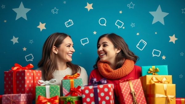 Meta Click-to-Message Ads: Festive ad with gifts and chat icons.
