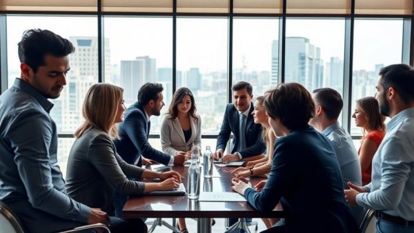 Professional meeting in London video marketing agency office.